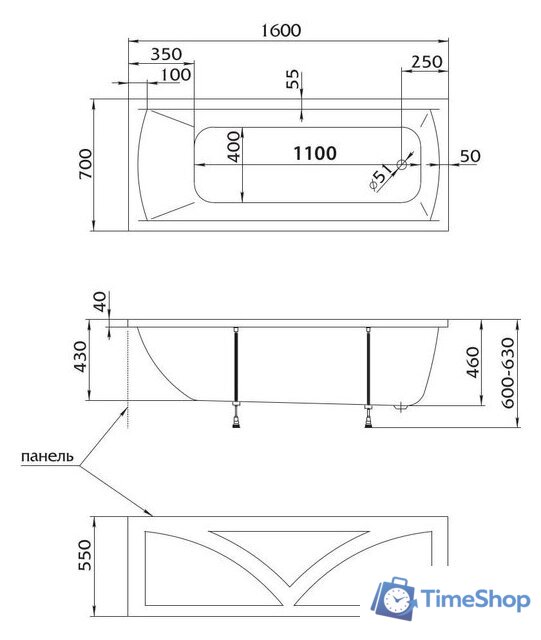 Ванна MarkaOne Modern 160x70 (с каркасом) - Изображение №3 — Интернет-магазин Time-Shop