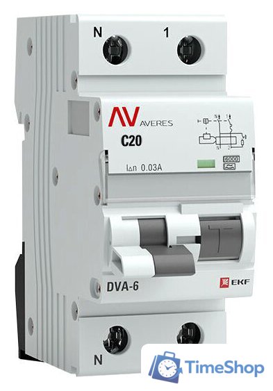 Дифференциальный автомат EKF Averes DVA-6 2P 20А 30мА (C) 6кА тип A rcbo6-1pn-20C-30-a-av - Изображение №1 — Интернет-магазин Time-Shop