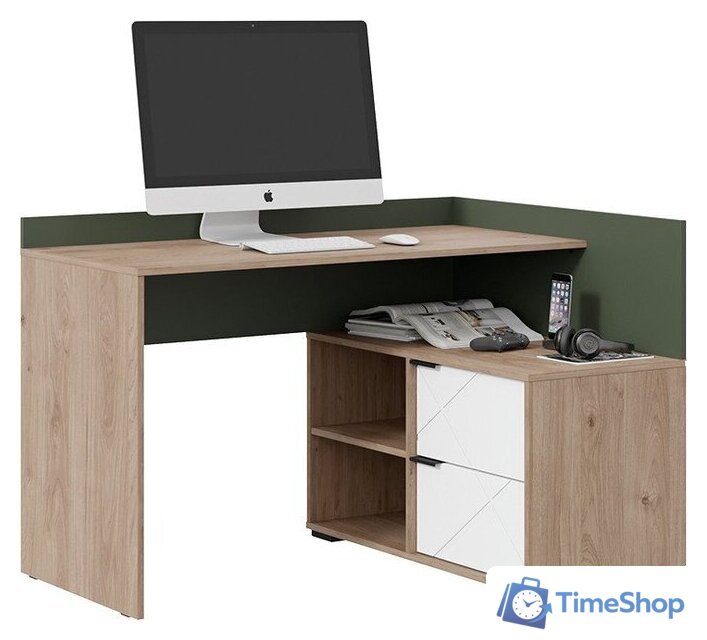 Стол Трия Лео угловой (гикори джексон/белый матовый/дымчатый зеленый) - Изображение №2 — Интернет-магазин Time-Shop