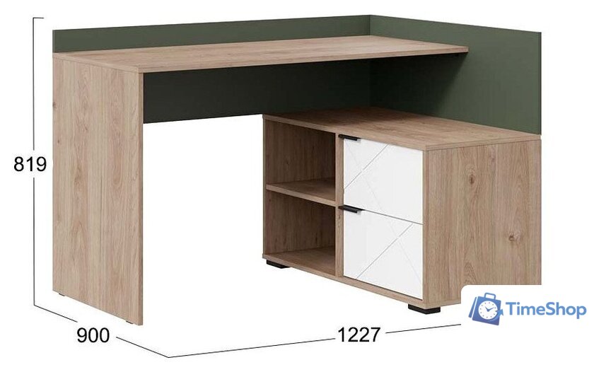 Стол Трия Лео угловой (гикори джексон/белый матовый/дымчатый зеленый) - Изображение №4 — Интернет-магазин Time-Shop