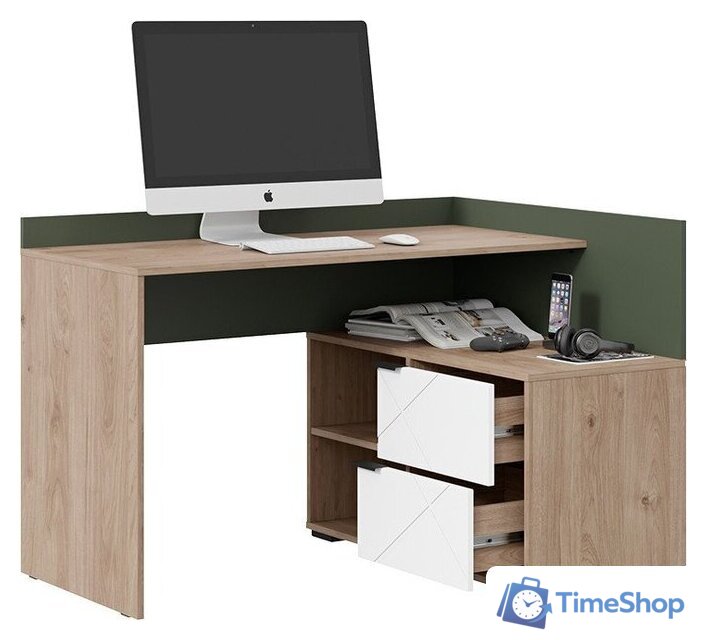 Стол Трия Лео угловой (гикори джексон/белый матовый/дымчатый зеленый) - Изображение №3 — Интернет-магазин Time-Shop