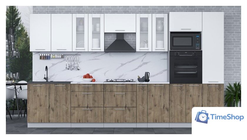 Готовая кухня Интерлиния Мила 3.6 ВТ (белый платинум/дуб веллингтон/белый гранит) - Изображение №2 — Интернет-магазин Time-Shop