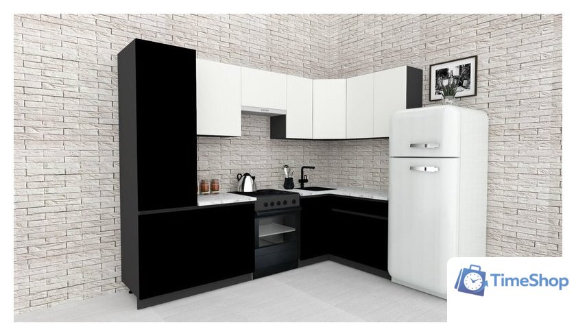 Готовая кухня ВерсоМебель Эко-8 1.4x2.7 правая (белый фасадный/черный/ст.мрамор итальянский) - Изображение №2 — Интернет-магазин Time-Shop