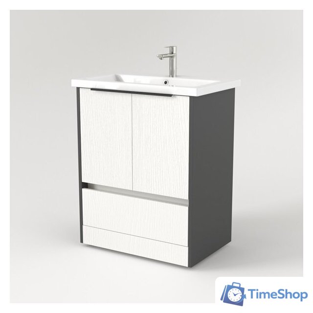  Дабер Тумба под умывальник 017 Cersanit Como 70 Т17.7С.0.20Ч (белый древесный/серый/ручка черная) - Изображение №2 — Интернет-магазин Time-Shop