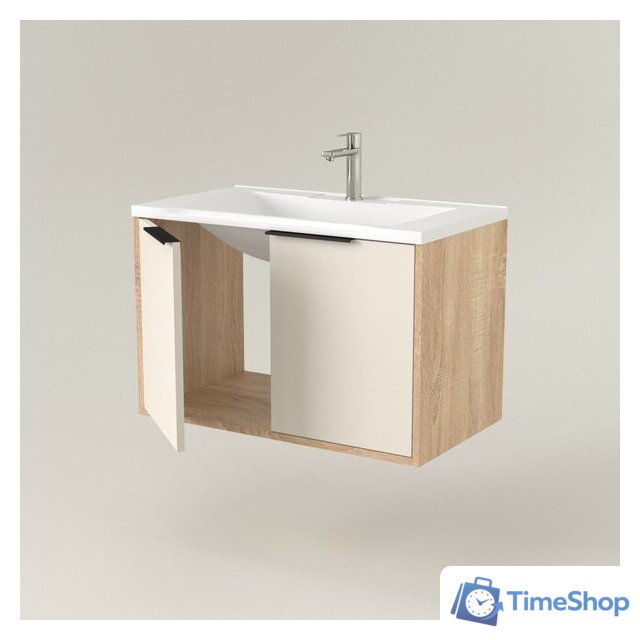  Дабер Тумба под умывальник 018 WeltWasser Deilbach 7517-70 Т18.7W.0.18Ч (бежевый/дуб бардолино/ручка черная) - Изображение №2 — Интернет-магазин Time-Shop