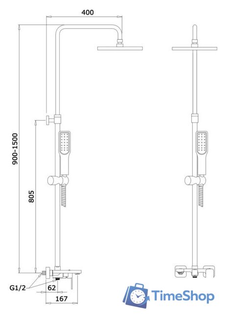 Душевая система  Ganzer Stefan GZ 12062C (черный/хром) - Изображение №3 — Интернет-магазин Time-Shop