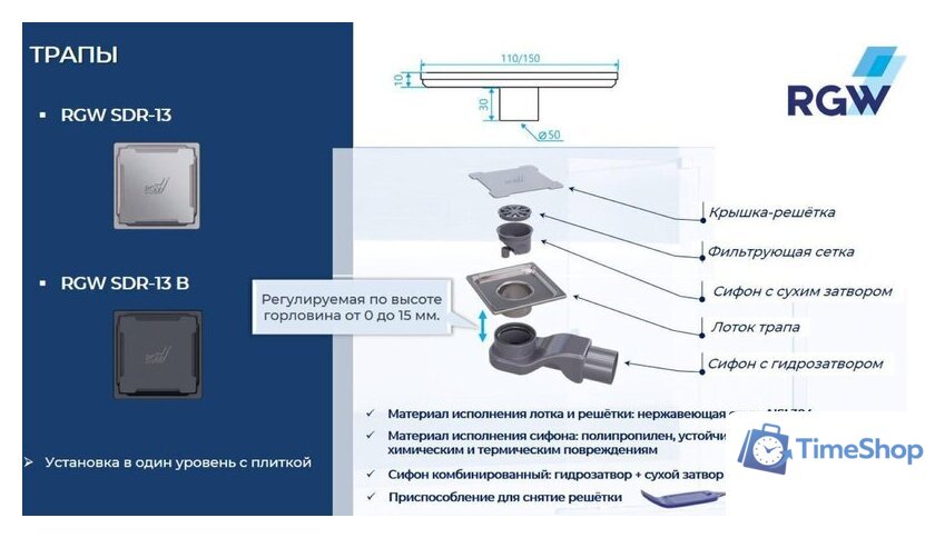 Трап/канал RGW SDR-13B-11 47211311-04 - Изображение №2 — Интернет-магазин Time-Shop