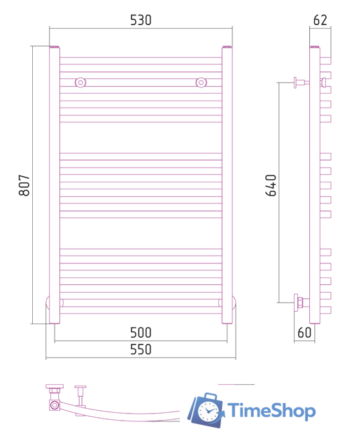 Полотенцесушитель Сунержа Аркус 800x500 00-0251-8050 - Изображение №2 — Интернет-магазин Time-Shop