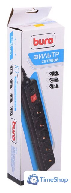 Сетевой фильтр Buro 5 розеток, черный, 3 м [500SH-3-B] - Изображение №2 — Интернет-магазин Time-Shop