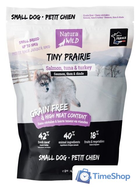 Сухой корм для собак Natura Wild Tiny Prairie беззерновой для собак миниатюрных пород с лососем, тунцом и индейкой (2 кг) - Изображение №1 — Интернет-магазин Time-Shop