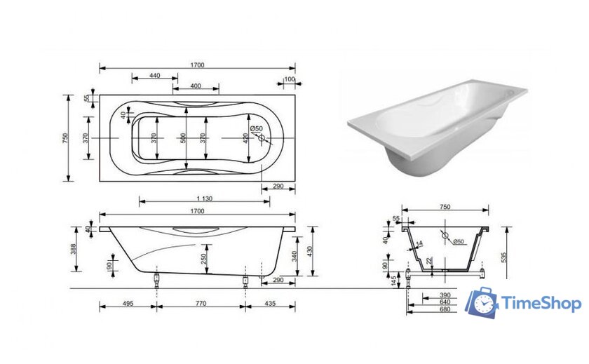 Ванна Эстет Ellis 170x75 Silk ФР-00014628 - Изображение №6 — Интернет-магазин Time-Shop