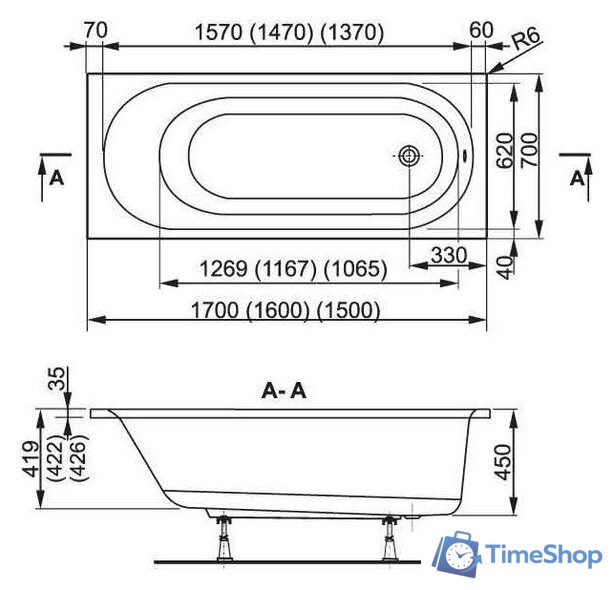 Ванна VagnerPlast Kasandra 150 - Изображение №2 — Интернет-магазин Time-Shop