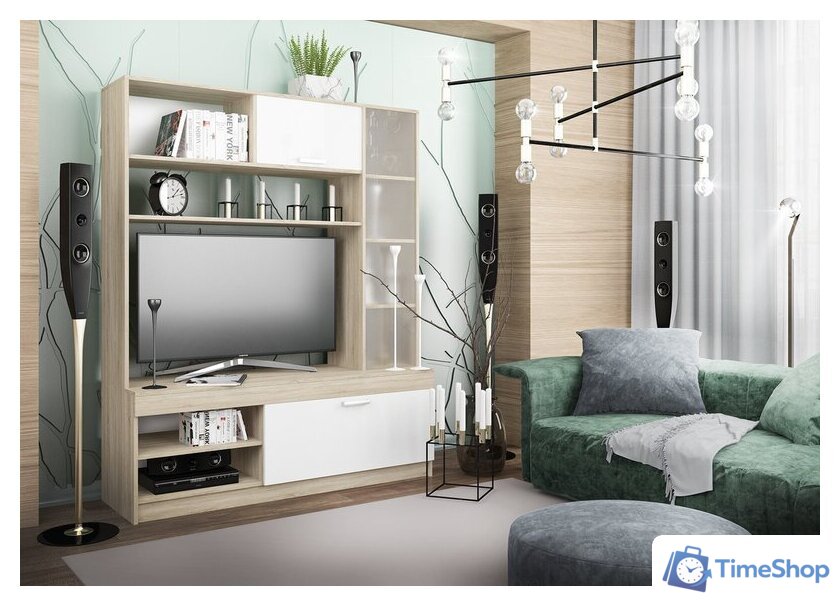 Стенка ДСВ Софи №1 СЦС 1400.1 (дуб сонома/белый глянец) - Изображение №1 — Интернет-магазин Time-Shop