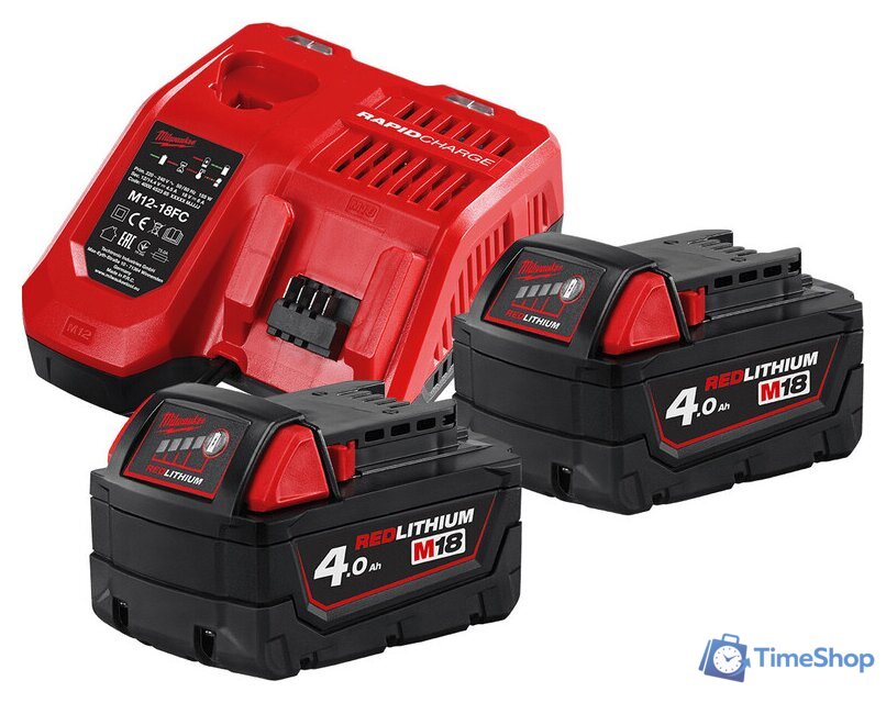 Аккумулятор с зарядным устройством Milwaukee M18 M18NRG-402 4933459215 (2 x 18В/4 Ач + 12-18В) - Изображение №1 — Интернет-магазин Time-Shop