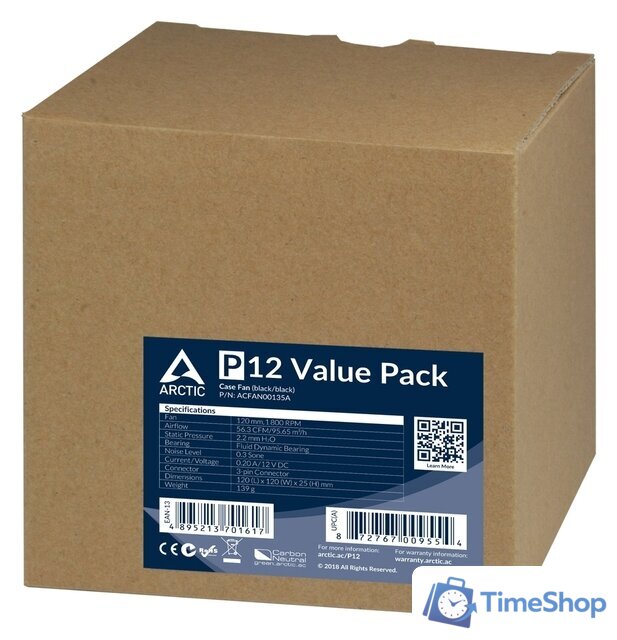 Комплект вентиляторов для корпуса Arctic P12 ACFAN00135A (5 шт.) - Изображение №6 — Интернет-магазин Time-Shop
