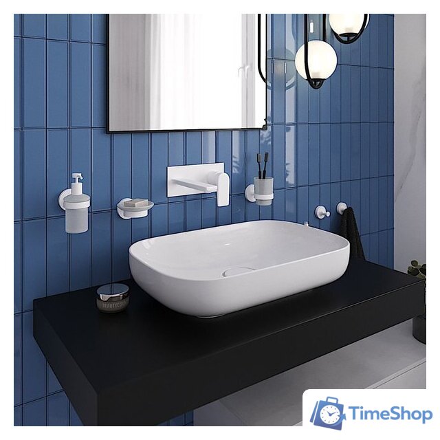 Набор аксессуаров для ванной Wellsee Finishing Touch 182515002 (мыльница, стакан для зубных щеток, дозатор для жидкого мыла, крючок 2 шт, матовый белый) - Изображение №8 — Интернет-магазин Time-Shop