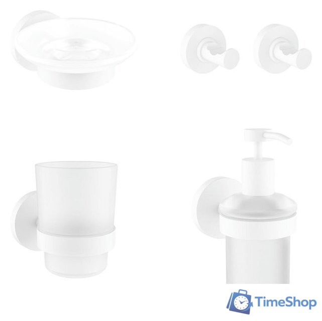 Набор аксессуаров для ванной Wellsee Finishing Touch 182515002 (мыльница, стакан для зубных щеток, дозатор для жидкого мыла, крючок 2 шт, матовый белый) - Изображение №1 — Интернет-магазин Time-Shop