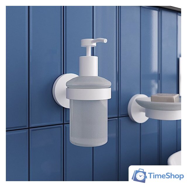 Набор аксессуаров для ванной Wellsee Finishing Touch 182515002 (мыльница, стакан для зубных щеток, дозатор для жидкого мыла, крючок 2 шт, матовый белый) - Изображение №7 — Интернет-магазин Time-Shop