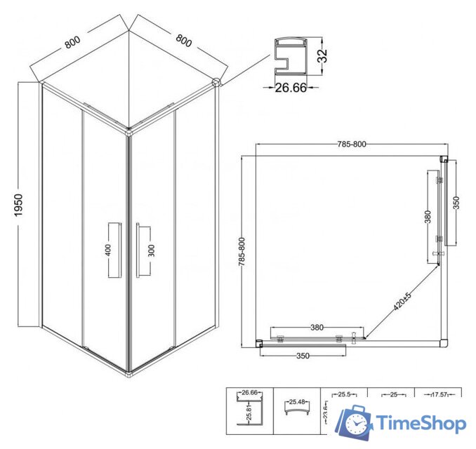 Душевой уголок Niagara Nova NG-4622-34 80x80x195 (хром/рифленое стекло) - Изображение №12 — Интернет-магазин Time-Shop