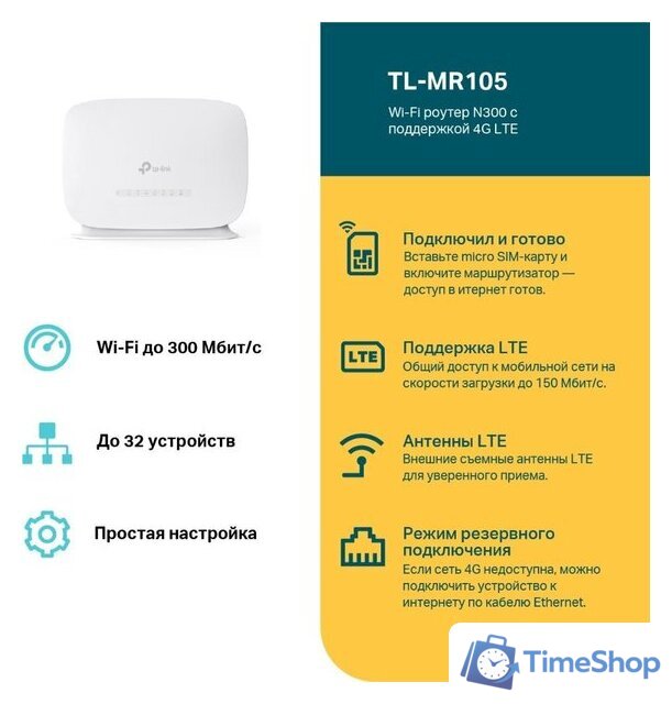 4G Wi-Fi роутер TP-Link TL-MR105 - Изображение №5 — Интернет-магазин Time-Shop