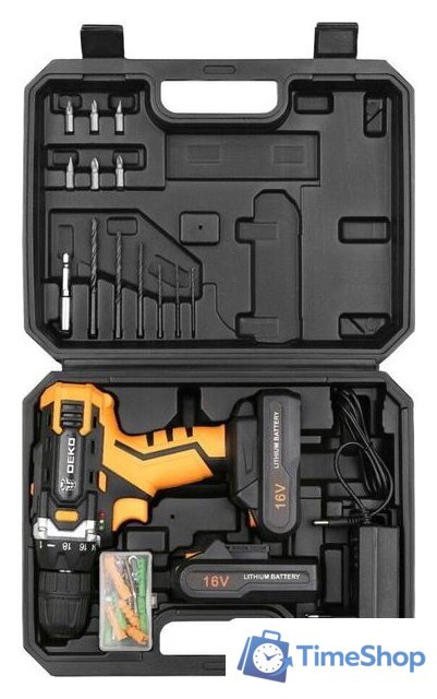 Дрель-шуруповерт Deko DKCD16FU-Li 063-4099 (с 2-мя АКБ, кейс, набор оснастки) - Изображение №6 — Интернет-магазин Time-Shop