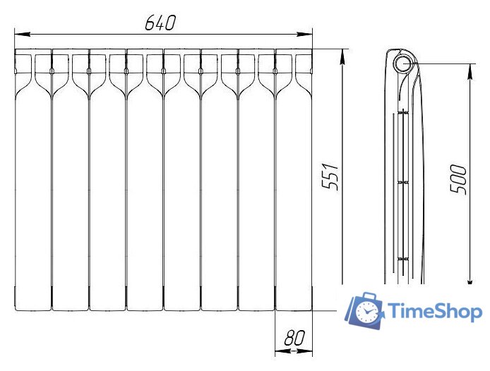 Биметаллический радиатор Теплоприбор БР1 500/90 (8 секций) - Изображение №4 — Интернет-магазин Time-Shop