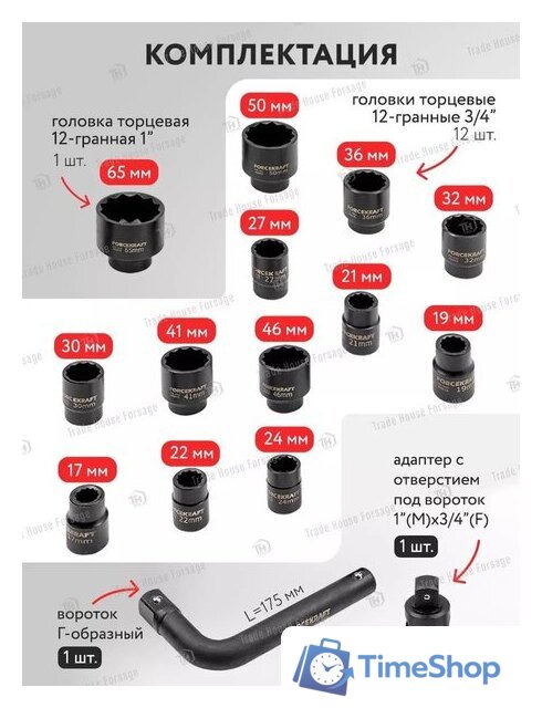 Набор головок слесарных ForceKraft FK-6154-5MPB(58241) - Изображение №10 — Интернет-магазин Time-Shop