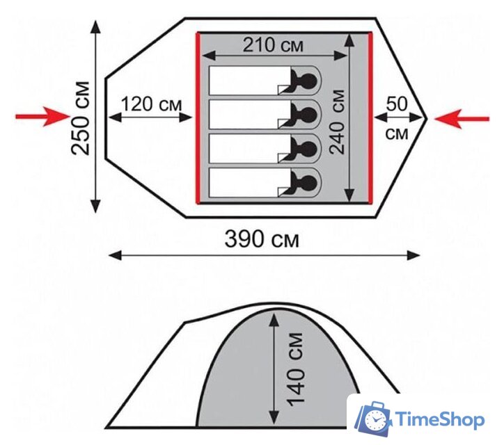 Треккинговая палатка Tramp Lite Camp 4 (песочный) - Изображение №2 — Интернет-магазин Time-Shop