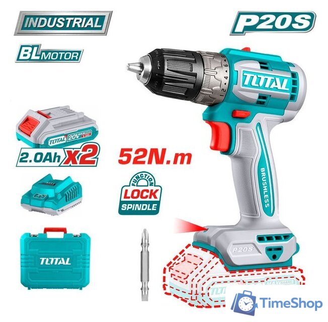 Дрель-шуруповерт Total TDLI20453 (с 2-мя АКБ, кейс) - Изображение №1 — Интернет-магазин Time-Shop