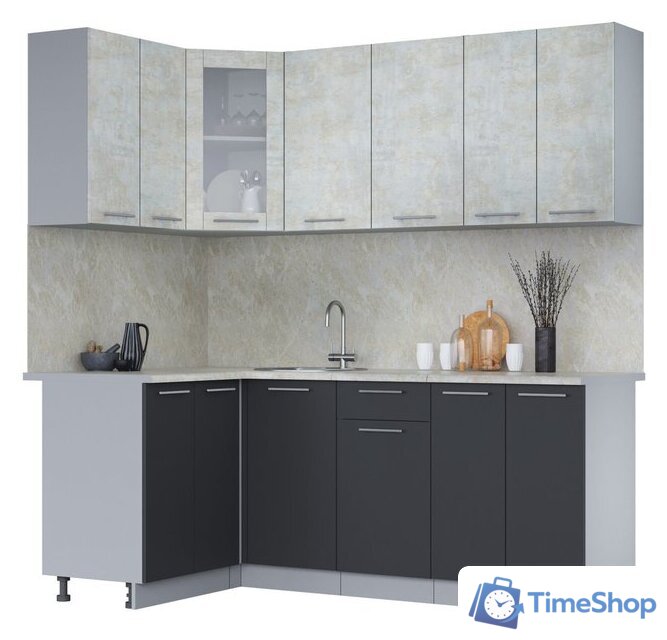 Готовая кухня Интерлиния Мила 12x20 (бетон лайт-антрацит-опал светлый) - Изображение №1 — Интернет-магазин Time-Shop
