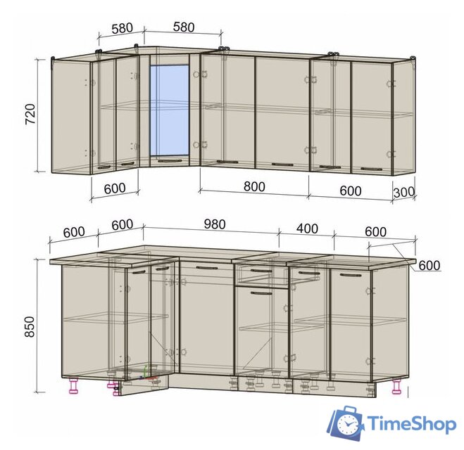 Готовая кухня Интерлиния Мила 12x20 (бетон лайт-антрацит-опал светлый) - Изображение №4 — Интернет-магазин Time-Shop