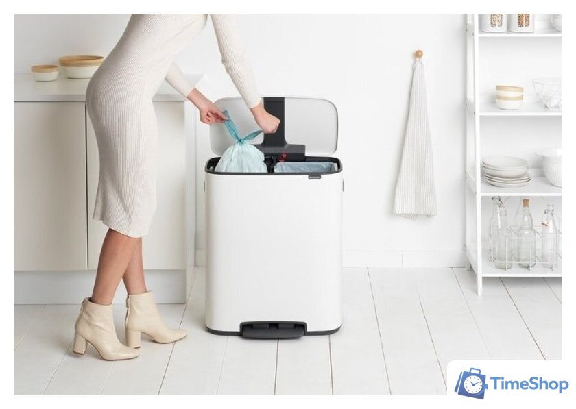 Система сортировки мусора Brabantia Bo Pedal Bin 2 x 30 л (белый) - Изображение №4 — Интернет-магазин Time-Shop