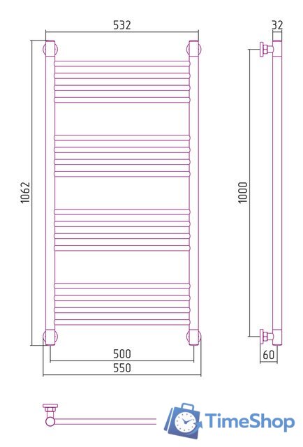 Полотенцесушитель Сунержа Богема+ прямая 1000х500 032-0220-1050 - Изображение №3 — Интернет-магазин Time-Shop