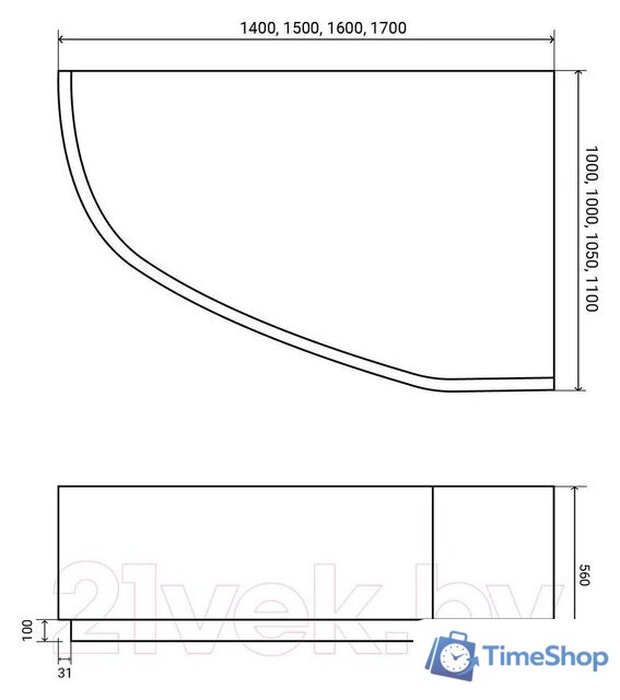 Ванна Lauter Valencia 150x100 2102150R (с ножками) - Изображение №13 — Интернет-магазин Time-Shop