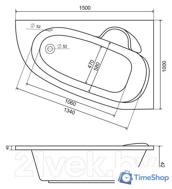 Ванна Lauter Valencia 150x100 2102150R (с ножками) - Изображение №14 — Интернет-магазин Time-Shop