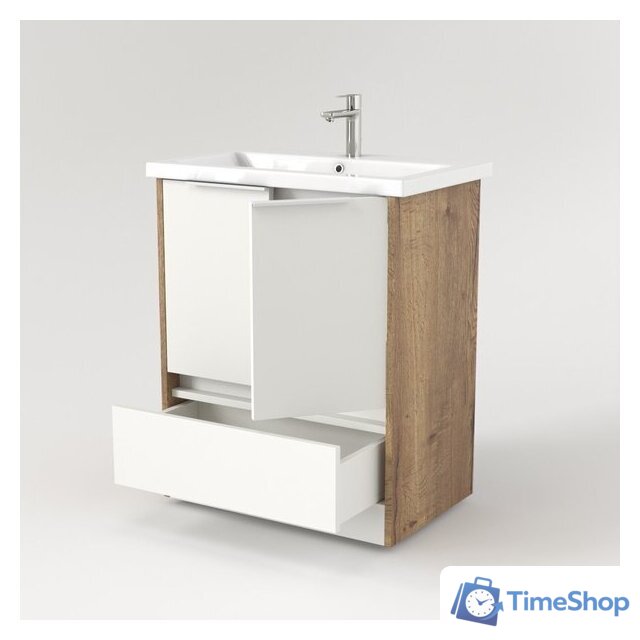  Дабер Тумба под умывальник 017 Cersanit Como 70 Т17.7С.0.21Б (дуб галифакс/белый/ручка белая) - Изображение №3 — Интернет-магазин Time-Shop