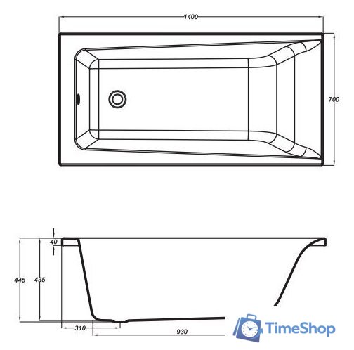 Ванна Cersanit Lorena 140x70 (с ножками и экраном) - Изображение №2 — Интернет-магазин Time-Shop