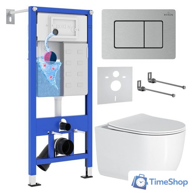 Унитаз подвесной Roxen Vortex в комплекте с инсталляцией StounFix Dual Fresh 6 в 1 968489 (кнопка: сатин) - Изображение №1 — Интернет-магазин Time-Shop