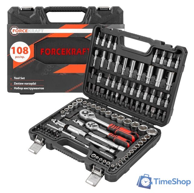 Набор трещотка с головками и битами ForceKraft FK-41082-5DS (108 предметов) - Изображение №1 — Интернет-магазин Time-Shop