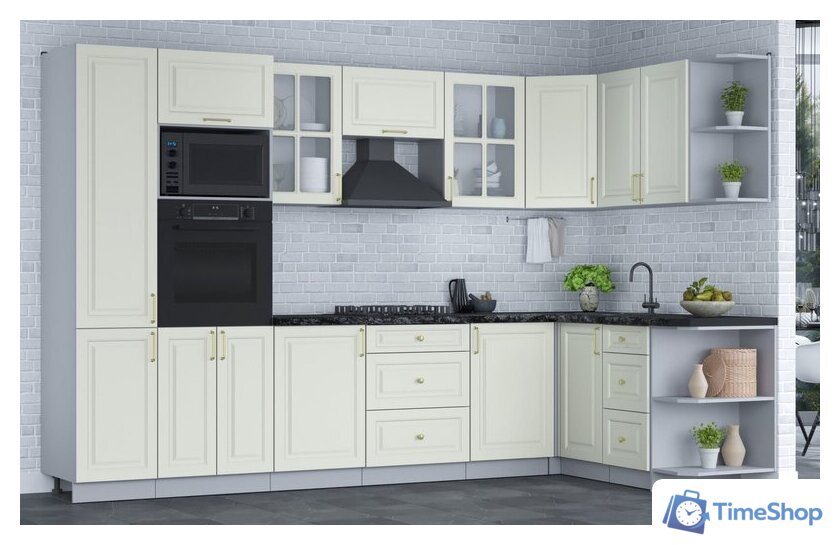 Готовая кухня Интерлиния Мила Шато 1.68x3.2 ВТ правая (белый/белый/кастилло темный) - Изображение №4 — Интернет-магазин Time-Shop