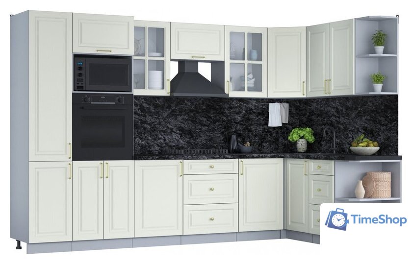 Готовая кухня Интерлиния Мила Шато 1.68x3.2 ВТ правая (белый/белый/кастилло темный) - Изображение №1 — Интернет-магазин Time-Shop