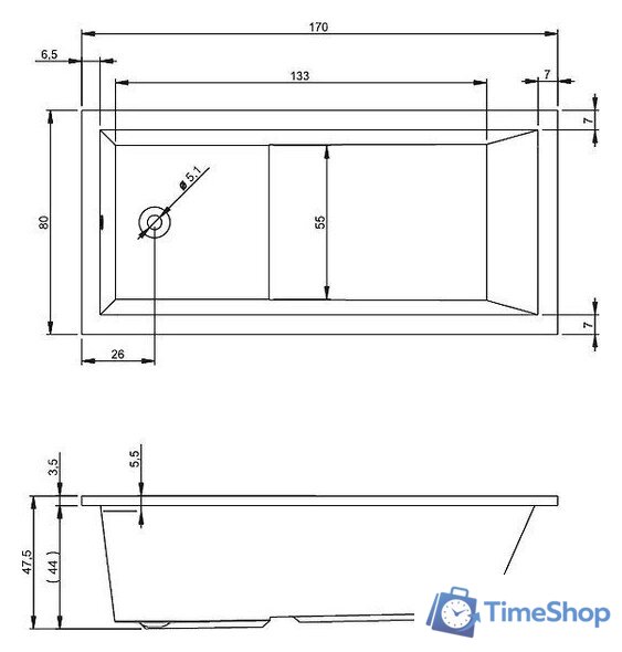 Ванна Riho Lusso Plus 170x80 (с ножками) - Изображение №2 — Интернет-магазин Time-Shop