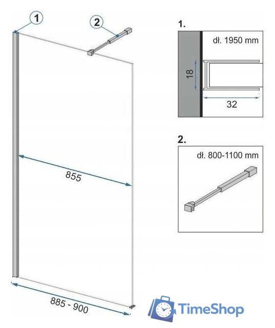 Душевая стенка Rea Aero 90 (черный/прозрачное стекло) - Изображение №2 — Интернет-магазин Time-Shop