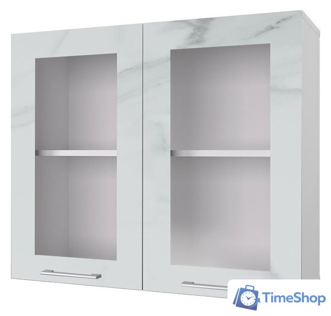Шкаф навесной Горизонт Оптима 80 Витрина (мрамор арктик) - Изображение №1 — Интернет-магазин Time-Shop