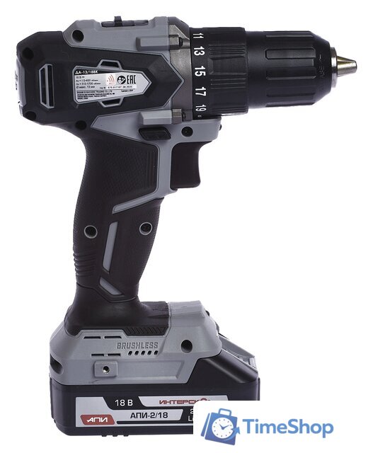 Дрель-шуруповерт Интерскол ДА-13/18ВК (с 2-мя АКБ, кейс) - Изображение №2 — Интернет-магазин Time-Shop