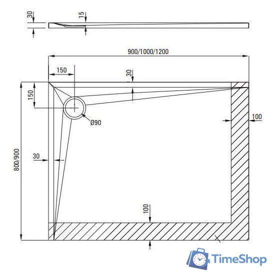 Душевой поддон Deante Kerria Plus KTS 045B 100x90 - Изображение №4 — Интернет-магазин Time-Shop