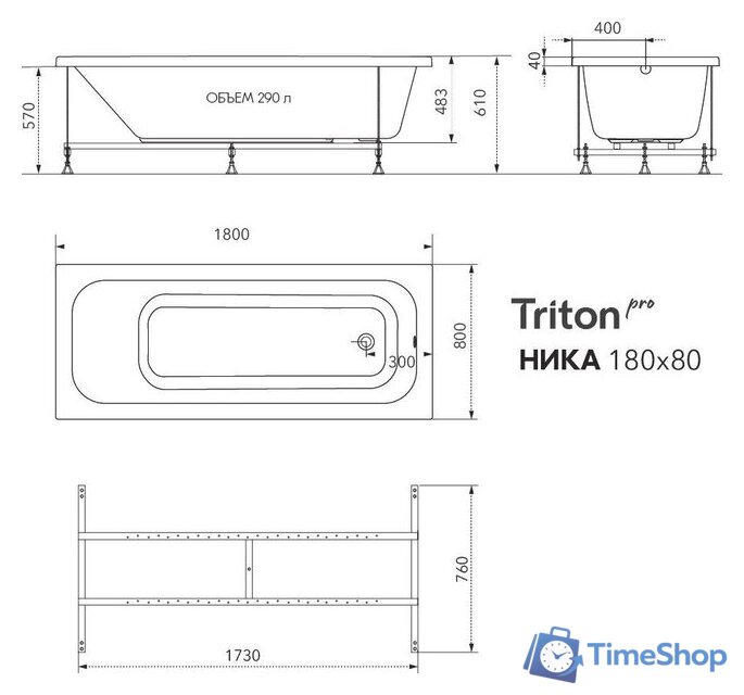 Ванна Triton Ника 180x80 - Изображение №2 — Интернет-магазин Time-Shop