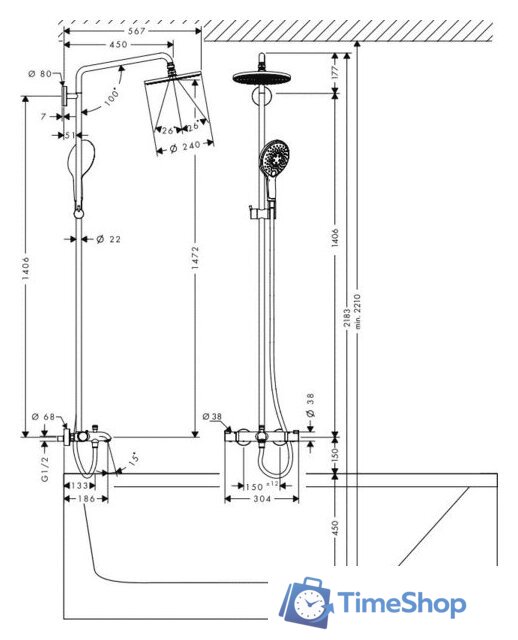 Душевая система  Hansgrohe Raindance Select 240 Showerpipe (27117000) - Изображение №2 — Интернет-магазин Time-Shop