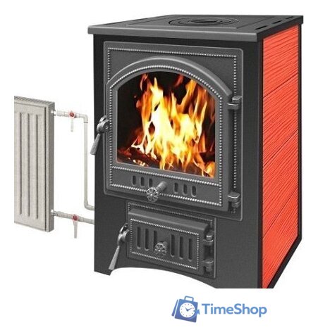 Свободностоящая печь-камин Везувий ПК-01(205) 12 кВт (с плитой и т/о, красный) - Изображение №1 — Интернет-магазин Time-Shop