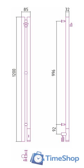 Полотенцесушитель Сунержа Нюанс 3.0 1200 правый 032-5843-1253 - Изображение №4 — Интернет-магазин Time-Shop